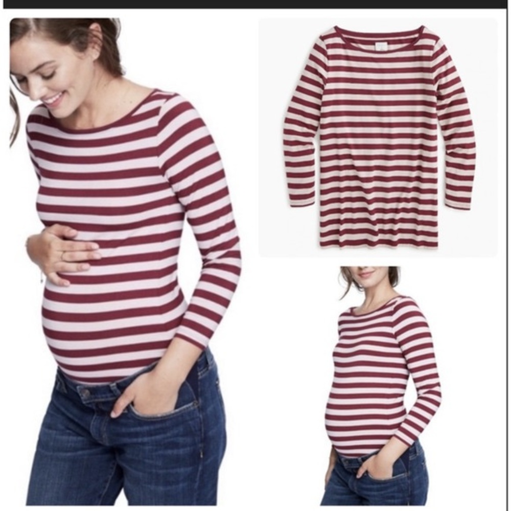 Hatch Burgundy and White Striped Maternity Tee